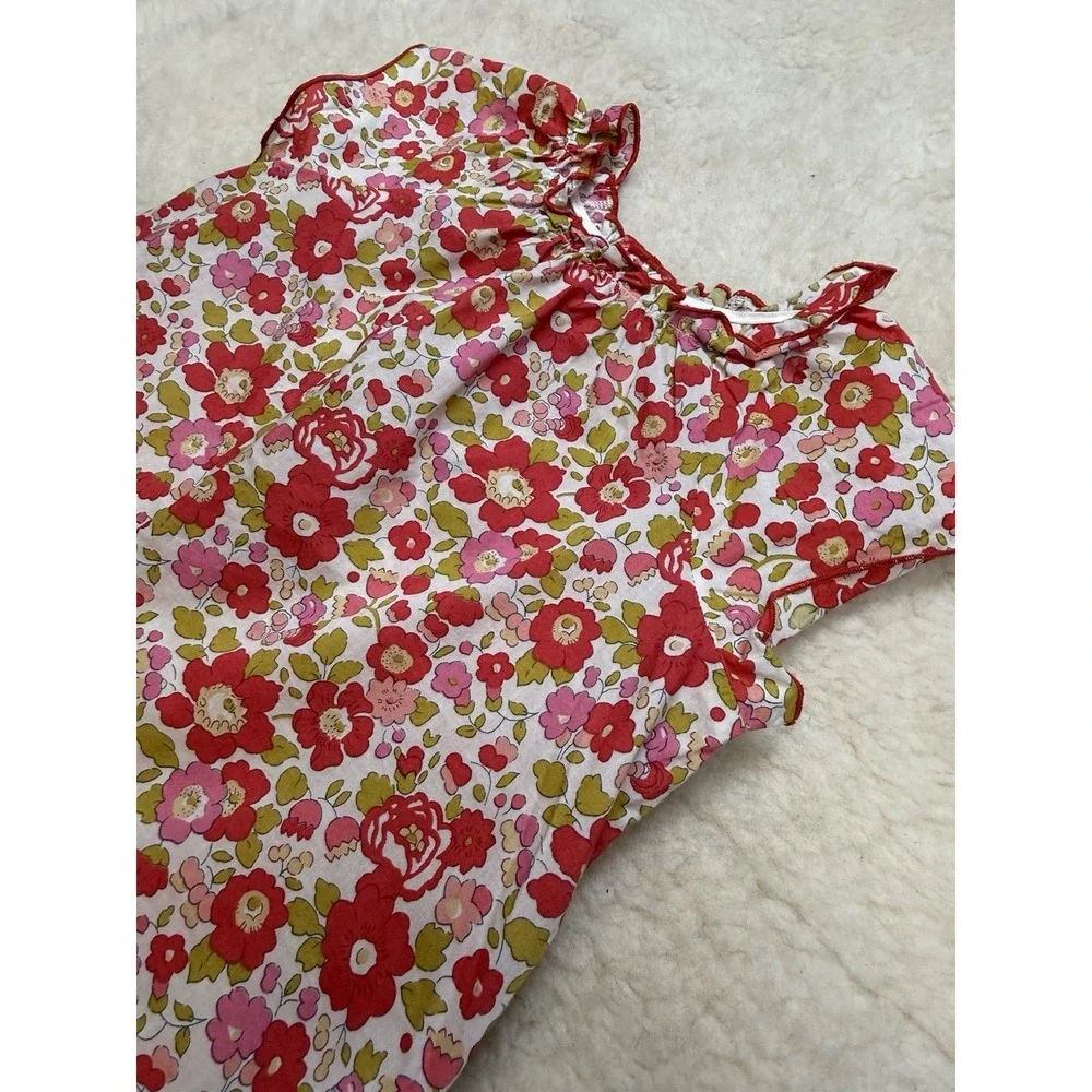 Bonpoint 18M Baby Girl Floral Top French Designer Cherry Logo Cottagecore Blouse